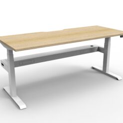 Boost+ Single Workstation with cable tray - 1200 width - Natural oak top and white frame