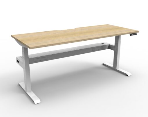 Boost+ Single Workstation with cable tray - 1200 width - Natural oak top and white frame