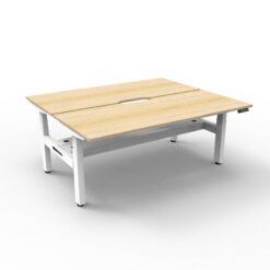 Boost+ Back to Back workstation with cable tray - 1500 width - Natural oak top and white frame