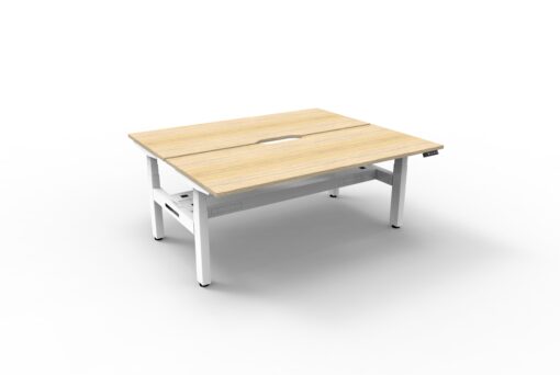 Boost+ Back to Back workstation with cable tray - 1500 width - Natural oak top and white frame