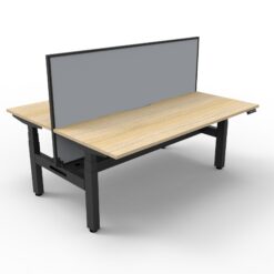 Boost+ Back to Back workstation with privacy screen and cable tray - 1200 width - Natural oak top and black frame