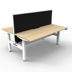 Boost+ Back to Back workstation with privacy screen and cable tray - 1500 width - Natural oak top and white frame