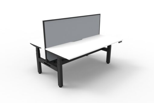 Boost+ Back to Back workstation with privacy screen and cable tray - 1500 width - White top and black frame