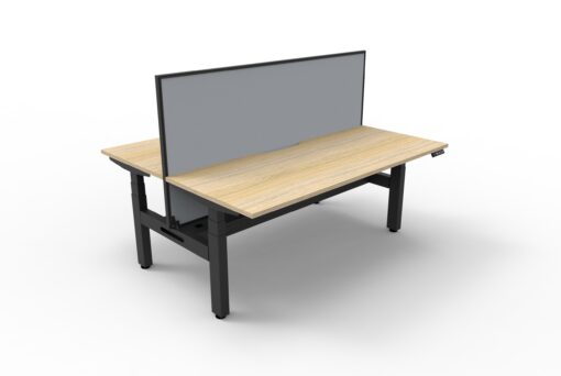 Boost+ Back to Back workstation with privacy screen and cable tray - 1800 width - Natural oak top and black frame