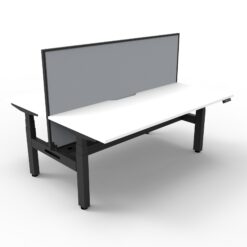 Boost+ Back to Back workstation with privacy screen and cable tray - 1800 width - White top and black frame