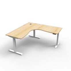 Boost+ Corner workstation - 1500x1500 size - Natural oak top and white frame