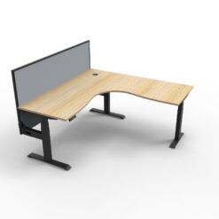 Boost+ Corner workstation with privacy screen - 1500x1500 size - Natural oak top and black frame