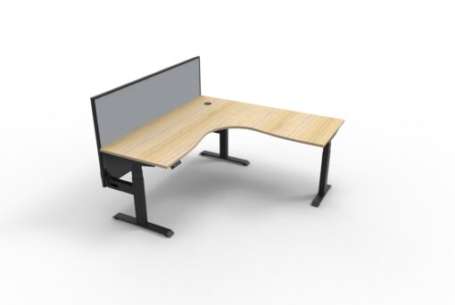 Boost+ Corner workstation with privacy screen - 1500x1500 size - Natural oak top and black frame