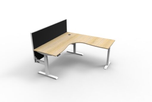 Boost+ Corner workstation with privacy screen - 1500x1500 size - Natural oak top and white frame