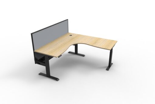 Boost+ Corner workstation with privacy screen and cable tray - 1500x1500 size - Natural oak top and black frame