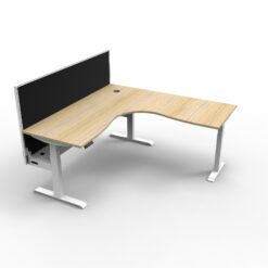 Boost+ Corner workstation with privacy screen and cable tray - 1500x1500 size - Natural oak top and white frame