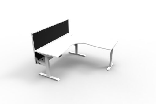 Boost+ Corner workstation with privacy screen and cable tray - 1800x1500 size - White top and white frame