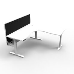 Boost+ Corner workstation with privacy screen and cable tray - 1800x1800 size - White top and white frame