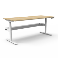 Halo+ Single Workstation - 1575W with Cable Tray - Natural Oak top with white frame