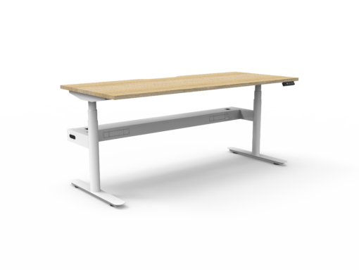 Halo+ Single Workstation - 1575W with Cable Tray - Natural Oak top with white frame