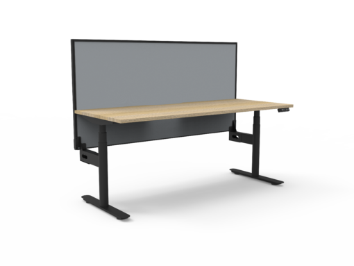 Halo+ Single Workstation - 1275W with Privacy Screen - Natural Oak top with black frame