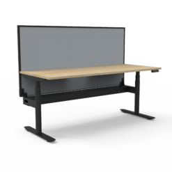 Halo+ Single Workstation - 1275W with Privacy Screen & Cable Tray - Natural Oak top and black frame