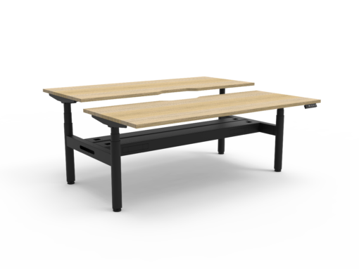 Halo+ Back to Back Workstation with cable tray - 1500 width - Natural oak top and black frame