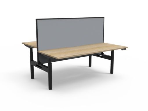 Halo+ Back to Back Workstation with privacy screen - 1200 width - Natural oak top and black frame