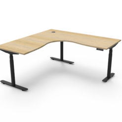 Halo+ Corner Workstation 1500 x 1500 - Natural oak top and black frame