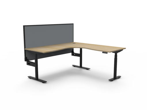 Halo+ Corner Workstation with Privacy screen 1500 x 1500 - Natural oak top and black frame