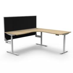 Halo+ Corner Workstation with Privacy screen 1500 x 1500 - Natural oak top and white frame