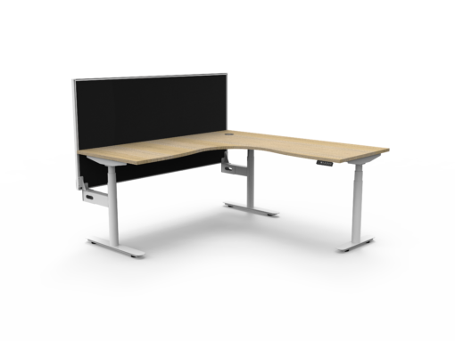 Halo+ Corner Workstation with Privacy screen 1800 x 1500 - Natural oak top and white frame