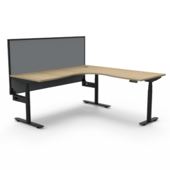 Halo+ Corner Workstation with Privacy screen 1800 x 1800 - Natural oak top and black frame