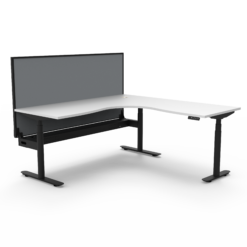 Halo+ Corner Workstation with Privacy screen and cable tray 1500 x 1500 - White top and black frame