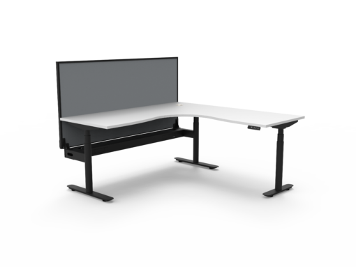 Halo+ Corner Workstation with Privacy screen and cable tray 1500 x 1500 - White top and black frame