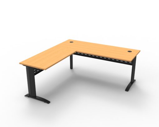 Rapid Span Corner Workstations - 1800 x 1800 width (1100 x 600mm D return) - black frame and oak top