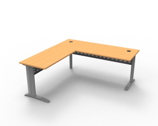 Rapid Span Corner Workstations - 1800 x 1800 width (1100 x 600mm D return) - silver frame and oak top