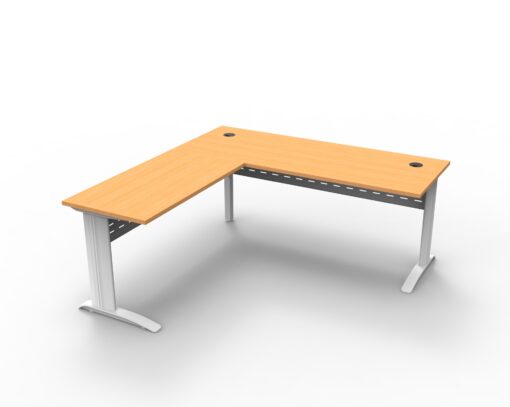 Rapid Span Corner Workstations - 1800 x 1800 width (1100 x 600mm D return) - white frame and oak top