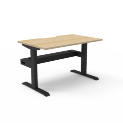 Boost Static single Workstation with cable tray - 1200 width - Natural oak top and black frame