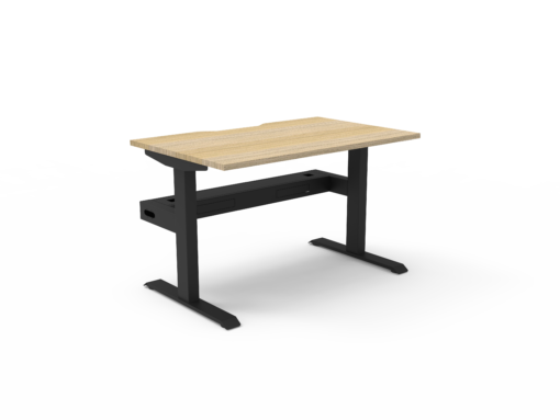 Boost Static single Workstation with cable tray - 1200 width - Natural oak top and black frame