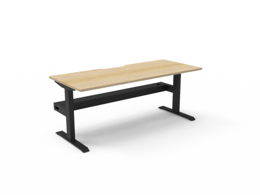 Boost Static single Workstation with cable tray - 1500 width - Natural oak top and black frame