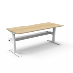 Boost Static single Workstation with cable tray - 1500 width - Natural oak top and white frame