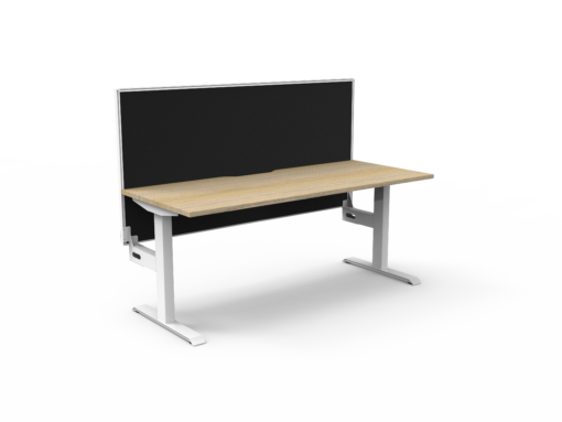 Boost Static single Workstation with privacy screen - 1200 width - Natural oak top and white frame