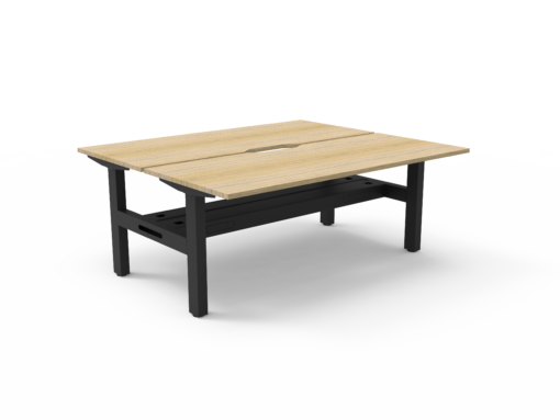 Boost Static Back to Back Workstation with cable tray - 1200 width - Natural oak top and black frame