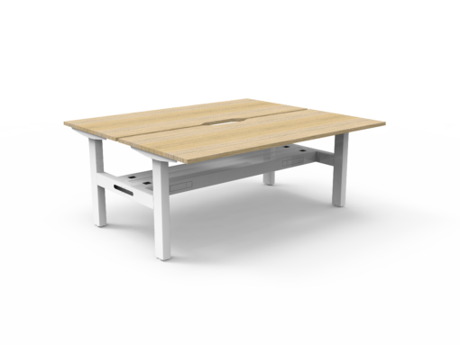 Boost Static Back to Back Workstation with cable tray - 1800 width - Natural oak top and white frame