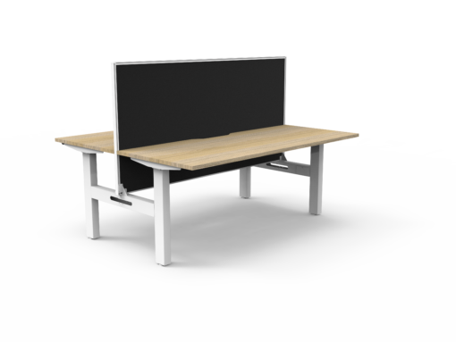 Boost Static Back to Back Workstation with privacy screen - 1200 width - Natural oak top and white frame