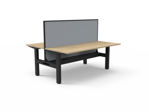 Boost Static Back to Back Workstation with privacy screen and cable tray - 1200 width - Natural oak top and black frame