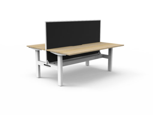 Boost Static Back to Back Workstation with privacy screen and cable tray - 1200 width - Natural oak top and white frame