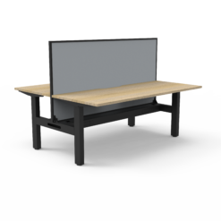 Boost Static Back to Back Workstation with privacy screen and cable tray - 1800 width - Natural oak top and black frame
