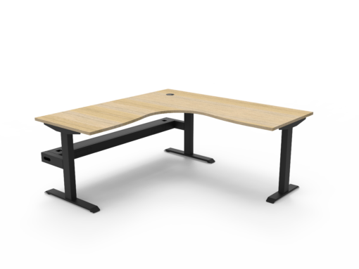 Boost Static Corner Workstation with cable tray 1500x1500 - Natural oak top and black frame
