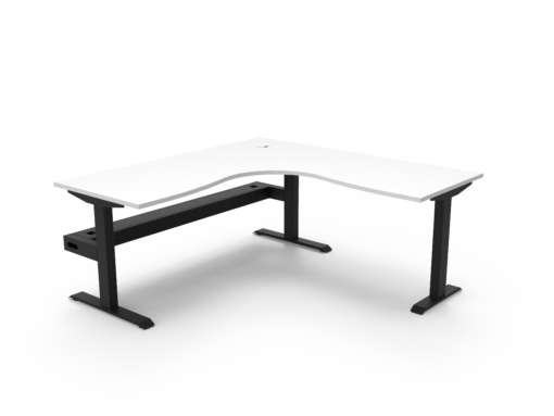 Boost Static Corner Workstation with cable tray 1500x1500 - White top and black frame