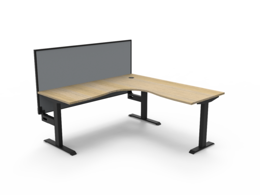 Boost Static Corner Workstation with privacy screen 1500x1500 - Natural oak top and black frame