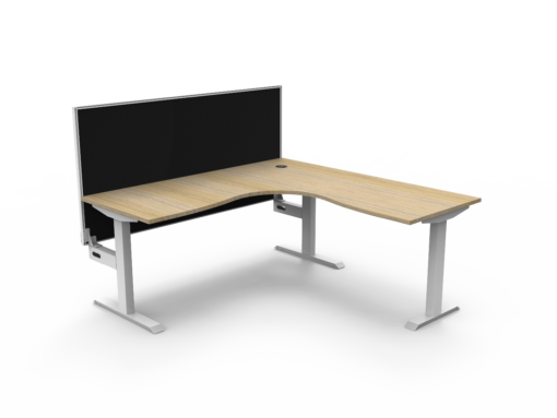 Boost Static Corner Workstation with privacy screen 1800x1500 - Natural oak top and white frame
