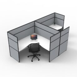 Shush30+ Screen Hung Corner 2 Person Workstation - White top and grey fabric 1500H