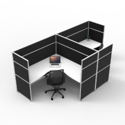 Shush30+ Screen Hung Corner 2 Person Workstation - White top and black fabric 1500H